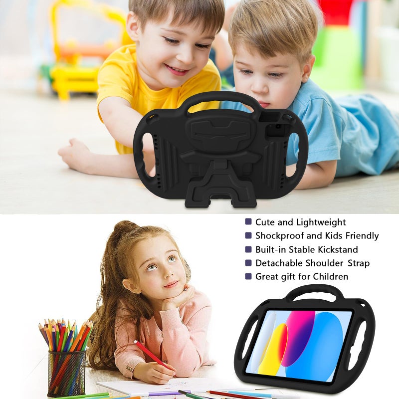 LTROP Kids Case for iPad 11th Generation (A16) 2025 / 10th Generation(10.9 Inch, 2022) with Shoulder Strap, Durable Light Weight Handle Stand Child-Proof Bumper Case for iPad 11th/10th Gen, Black - Image 3