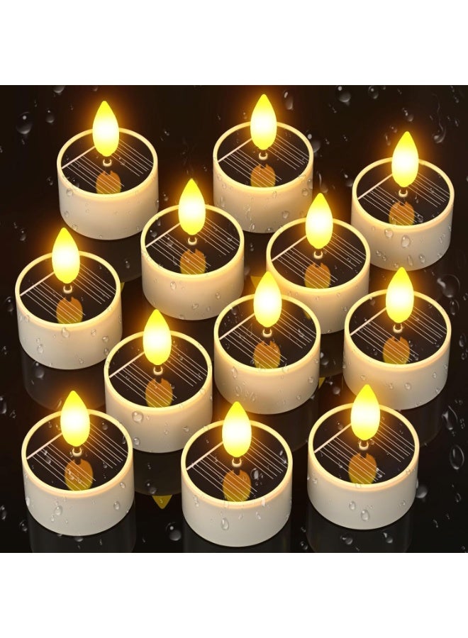 Soofam Solar Tea Lights Outdoor Waterproof, 12 pcs 1.5" D x 2.1" Reusable Dusk to Dawn Flickering Small LED Tealight Candles, Flameless Votive Candle for Lanterns Patio Garden Camping Decor - Image 1