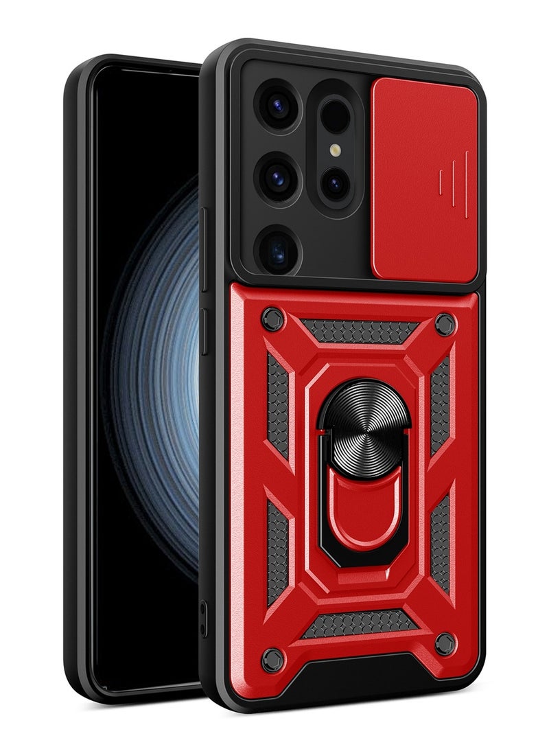 Case Cover Shockproof Windows Protective Case with Camera Protection and Metal Ring Compatible with Samsung Galaxy S24 Ultra (Red)