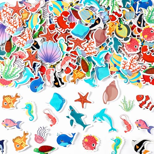 JULBEAR 300 Pieces Ocean Sea Animal Foam Stickers Bulk SelfAdhesive Tropical Fish Sea Creature Stickers Sea Turtles for Arts Crafts Ocean Theme Party Favors Decoration Home DIY Supplies - Image 1