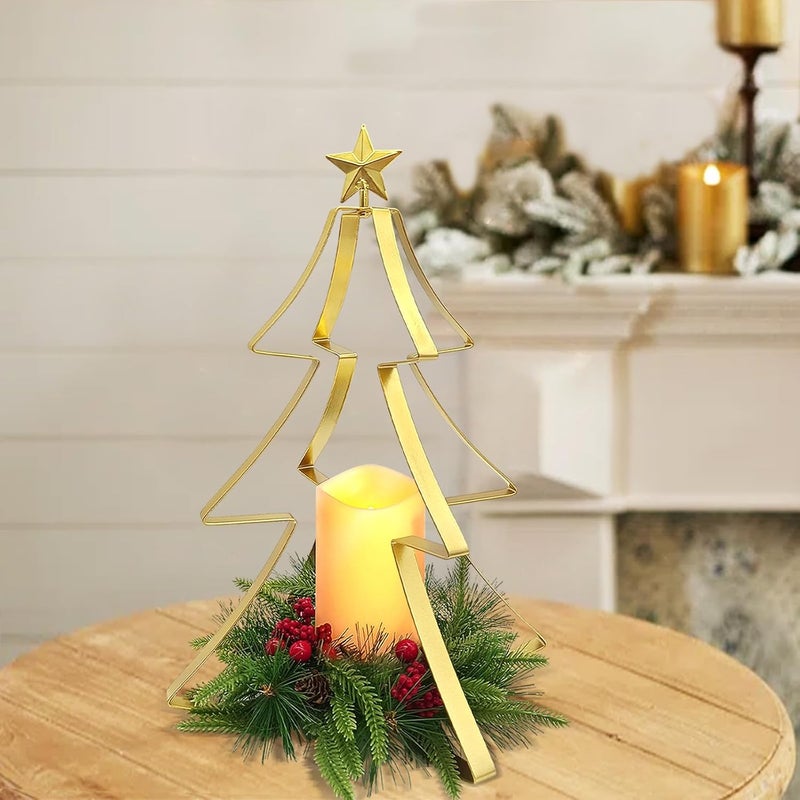 LEWIS&WAYNE Christmas Metal Tree Centerpiece Table Decoration Lighted Candle Holder Stand Battery Operated and Timer for Xmas Holiday Table Fireplace Mantle Decorations - Image 2