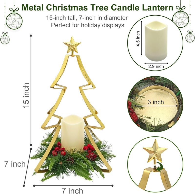 LEWIS&WAYNE Christmas Metal Tree Centerpiece Table Decoration Lighted Candle Holder Stand Battery Operated and Timer for Xmas Holiday Table Fireplace Mantle Decorations - Image 3