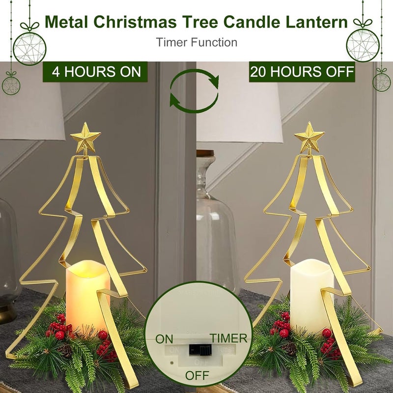 LEWIS&WAYNE Christmas Metal Tree Centerpiece Table Decoration Lighted Candle Holder Stand Battery Operated and Timer for Xmas Holiday Table Fireplace Mantle Decorations - Image 5