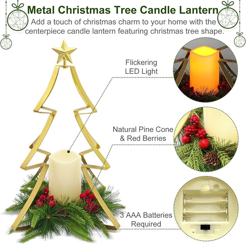 LEWIS&WAYNE Christmas Metal Tree Centerpiece Table Decoration Lighted Candle Holder Stand Battery Operated and Timer for Xmas Holiday Table Fireplace Mantle Decorations - Image 4