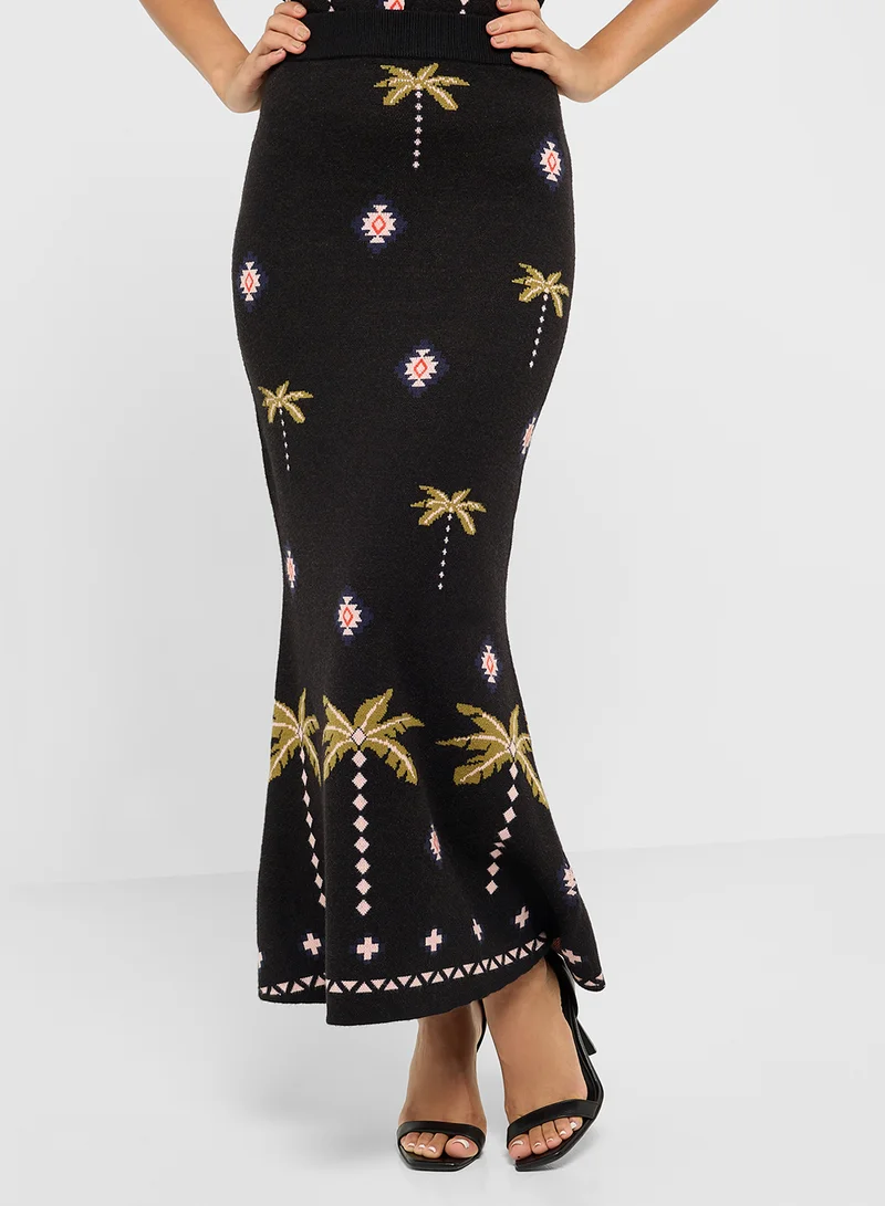 نيفر فولي دريسد Printed High Waist Skirt
