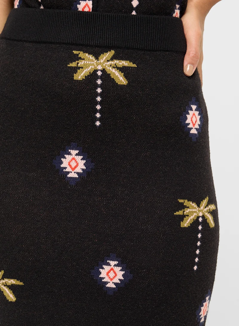 نيفر فولي دريسد Printed High Waist Skirt