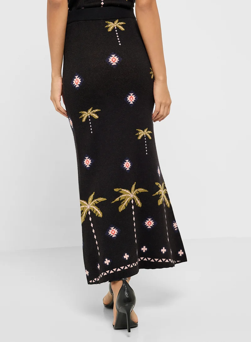 نيفر فولي دريسد Printed High Waist Skirt