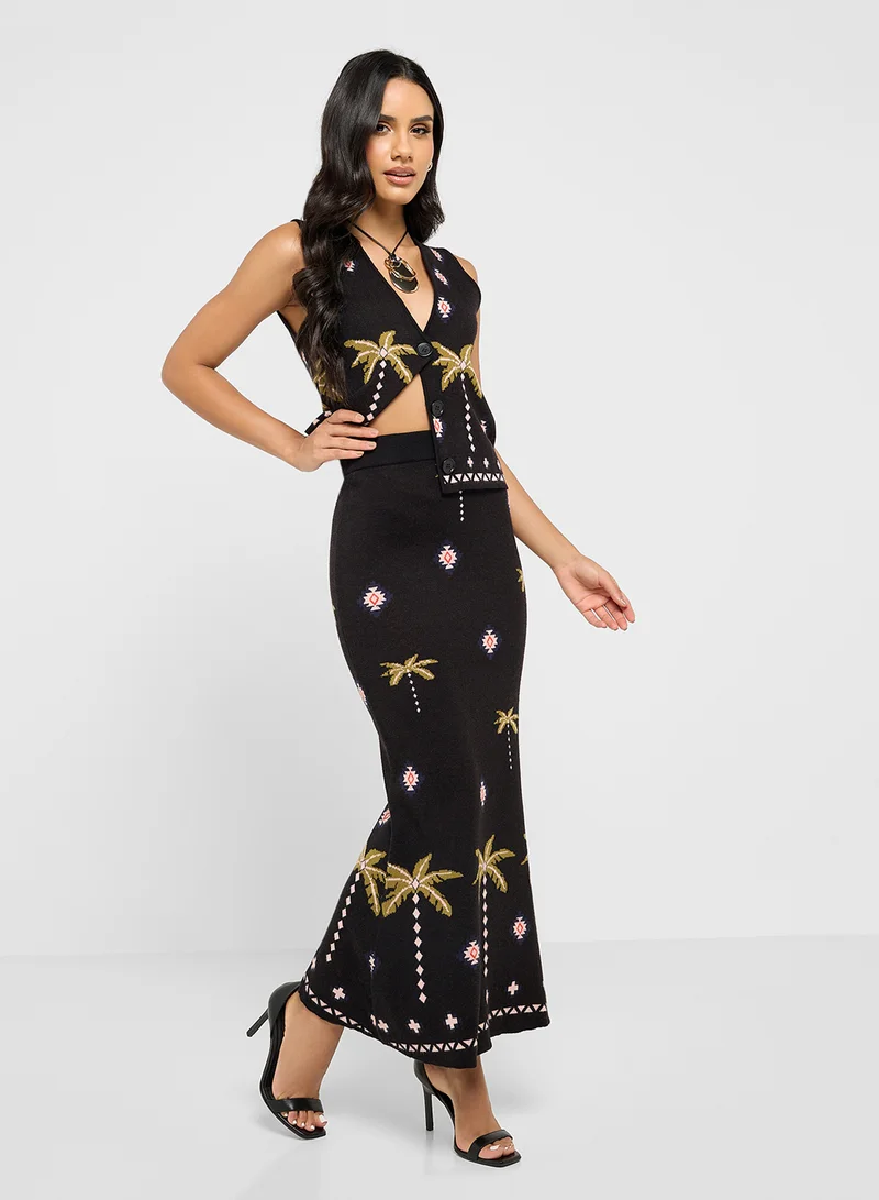 نيفر فولي دريسد Printed High Waist Skirt