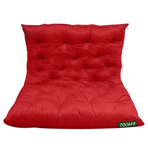 coca industries NEXTGO Tufted 3 Seater Floor Sofa Garden Balcony Outdoor Patio Shoe Bench Sitting Low Back Cushion Ruby red Size L 122 X W 98 X H 10 CM - Image 1
