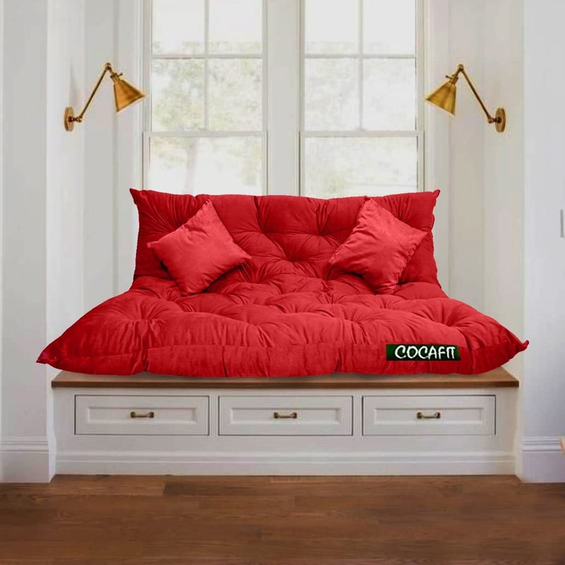 coca industries NEXTGO Tufted 3 Seater Floor Sofa Garden Balcony Outdoor Patio Shoe Bench Sitting Low Back Cushion Ruby red Size L 122 X W 98 X H 10 CM - Image 3