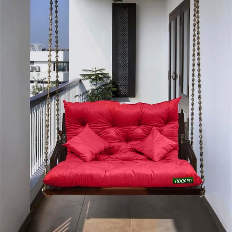 coca industries NEXTGO Tufted 3 Seater Floor Sofa Garden Balcony Outdoor Patio Shoe Bench Sitting Low Back Cushion Ruby red Size L 122 X W 98 X H 10 CM - Image 2