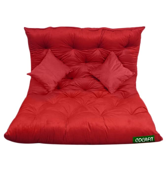 coca industries NEXTGO Tufted 3 Seater Floor Sofa Garden Balcony Outdoor Patio Shoe Bench Sitting Low Back Cushion Ruby red Size L 122 X W 98 X H 10 CM - Image 5