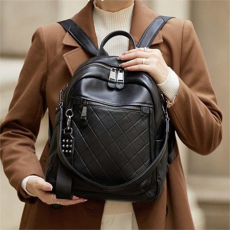 Wesccimo Genuine Leather Backpack Purse For Women Black Quilted Real Soft Leather Fashion Designer Convertible Ladies Shoulder Bag - Image 4