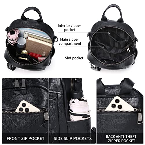 Wesccimo Genuine Leather Backpack Purse For Women Black Quilted Real Soft Leather Fashion Designer Convertible Ladies Shoulder Bag - Image 5