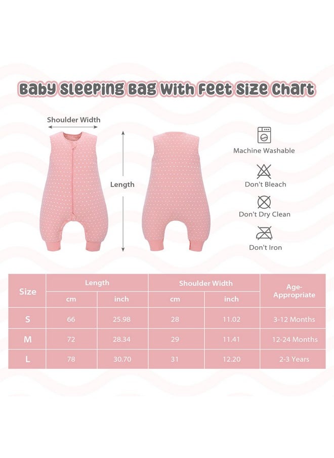 Miracle Baby Baby Sleep Sack With Feet 2.5 Tog Winter Toddler Sleeping Sack Combed Cotton Baby Wearable Blanket For Early Walkers (Pink Dots, 3-12 Months)  - Image 2