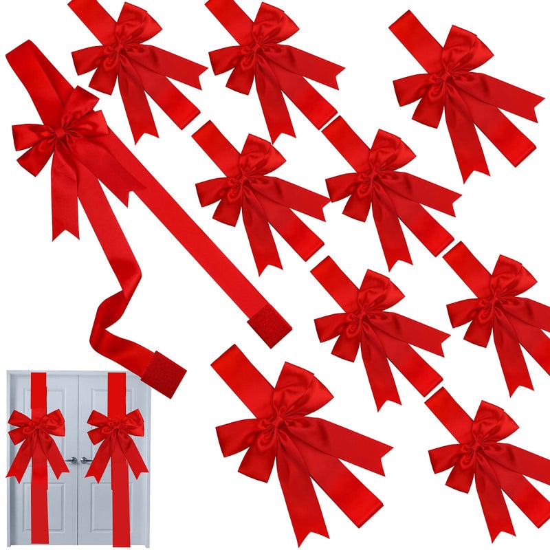 MCEAST 10 Large Christmas Red Ribbons Cabinet Door Bows for Festive Party Supplies 10 x 87 Inches