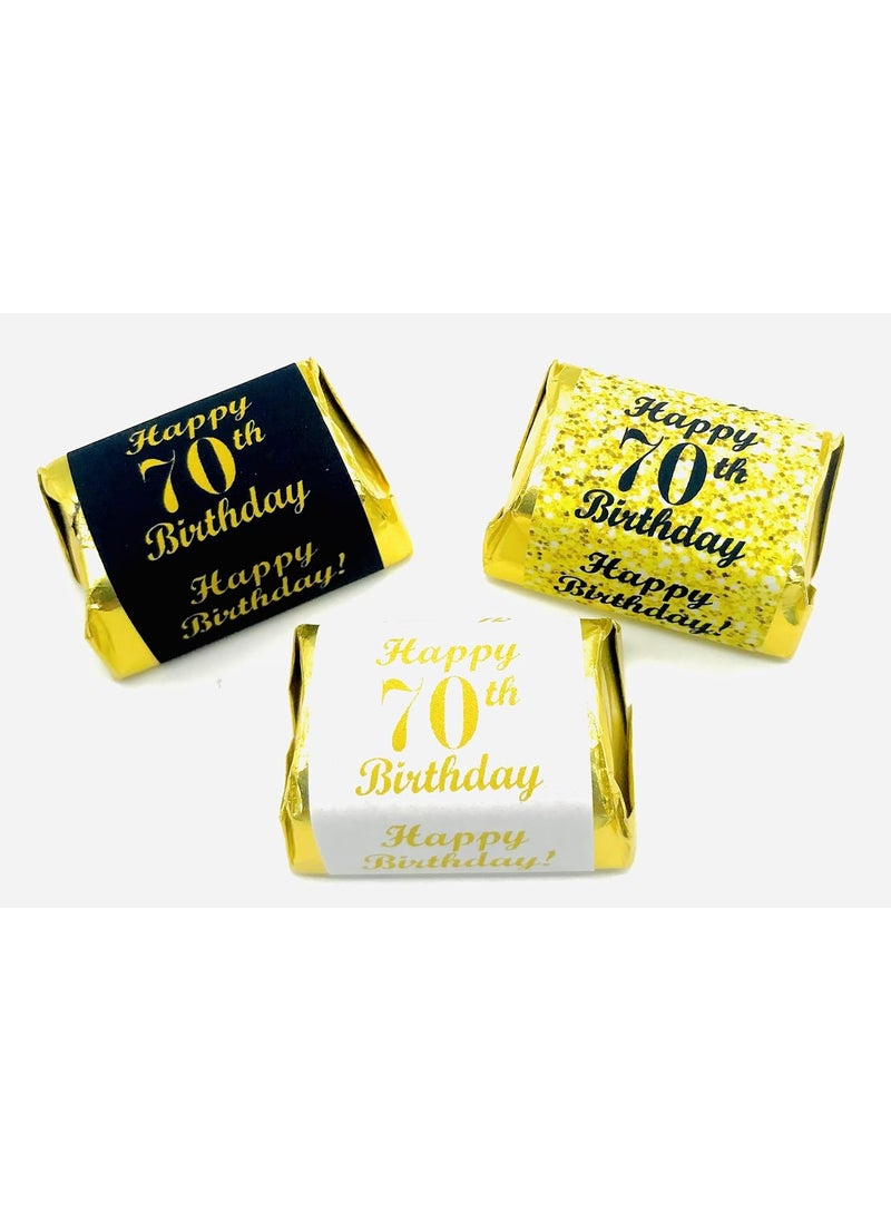 RokAPary 70th Birthday Nuggets Labels Chocolate Candy Wrapper Set of 90 Candy Stickers 3 Designs 30 Gold 30 Black 30 White Candy Not Included  - Image 1