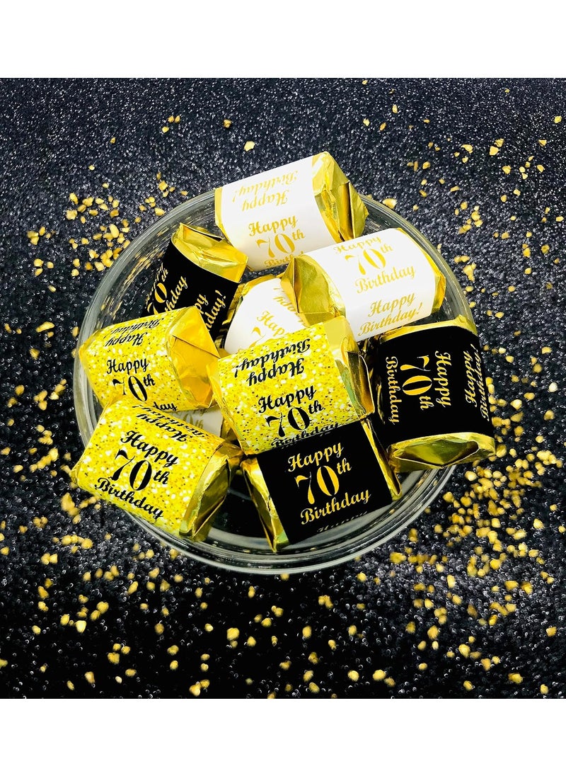 RokAPary 70th Birthday Nuggets Labels Chocolate Candy Wrapper Set of 90 Candy Stickers 3 Designs 30 Gold 30 Black 30 White Candy Not Included  - Image 2