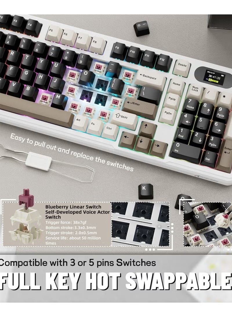 Attack Shark X98 Pro Wireless Mechanical Keyboard,Tri-Mode BT5.0/2.4G/Wired Custom Keyboard with Smart Display&Knob,98 Keys Hot Swappable,Web Driver RGB Gaming Keyboard for PC/Mac/PS4/Xbox - Image 4