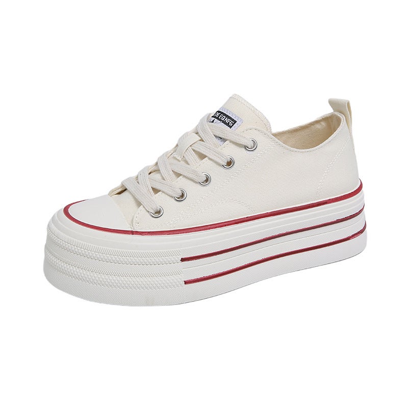 Women's Petite Platform Sneakers - Spring Casual White Lace-Up Canvas  Shoes