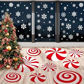 Whaline 108 Pcs Peppermint Floor Decals Candy Stickers Decorations 12 Pcs Large Self-Adhesive Wall Candy Decals and 96 - Image 1