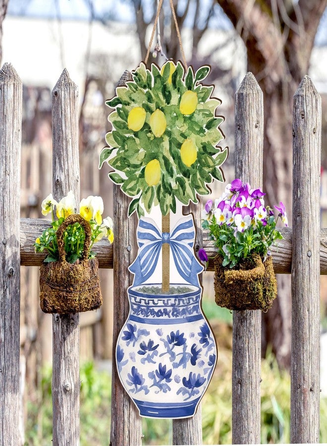 RattanView Large Size Chinoiserie Lemon Tree Door Hanger Rustic Topiary Wooden Sign Front Door Home Wreath Ornament for Farmhouse Indoor Outdoor Yard Porch Welcome Decor - Image 3
