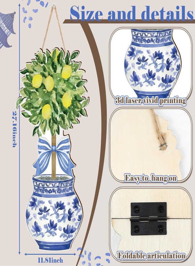 RattanView Large Size Chinoiserie Lemon Tree Door Hanger Rustic Topiary Wooden Sign Front Door Home Wreath Ornament for Farmhouse Indoor Outdoor Yard Porch Welcome Decor - Image 2