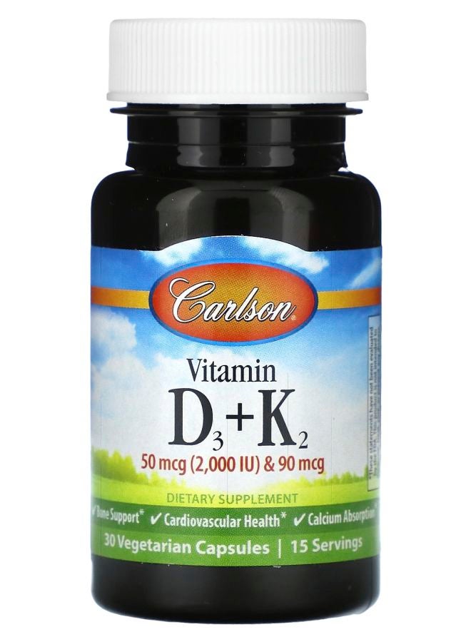Carlson فيتامين د3 + ك2 30 كبسولة نباتية - Image 1