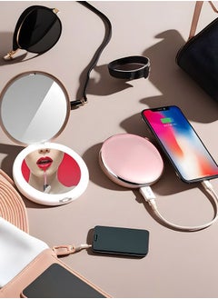 POWER N Power In - 4000 mAh power bank with women's mirror and three-level lighting - pink color  - Image 1