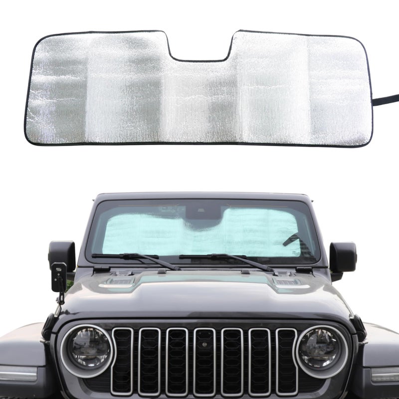 RERPRO Windshield Sun Shade Compatible with 2024 2025 Jeep Wrangler JL 24 Door 4XE Interior Accessories Foldable Windshield Sunshade Front Window UV Blackout Shades Sun Blocker Protector Cover