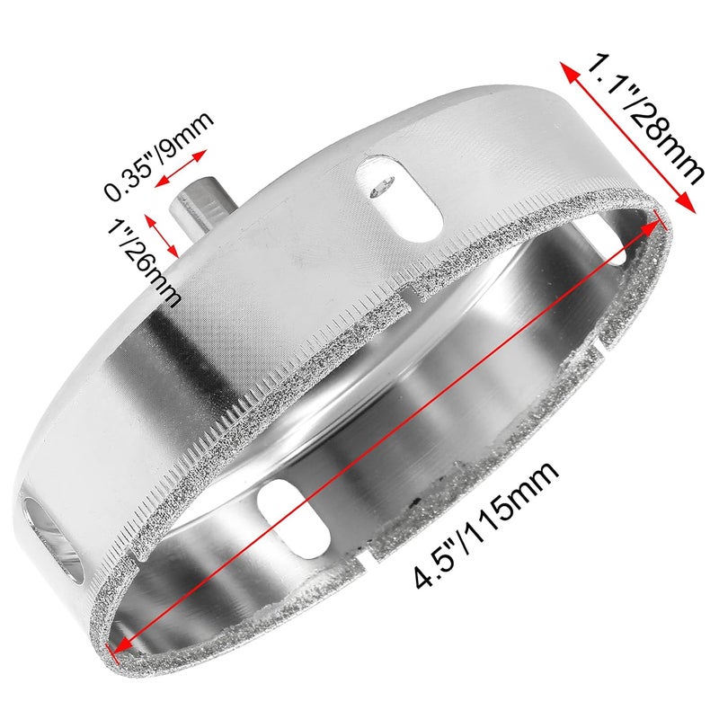 Luomorgo 115mm/4 1/2 inch Diamond Hole Saw, 1.1 inch Cutting Depth Diamond Diamond Drill Bits for Glass Ceramic Marble Porcelain Tile Granite Quartz Gemstone - Image 2