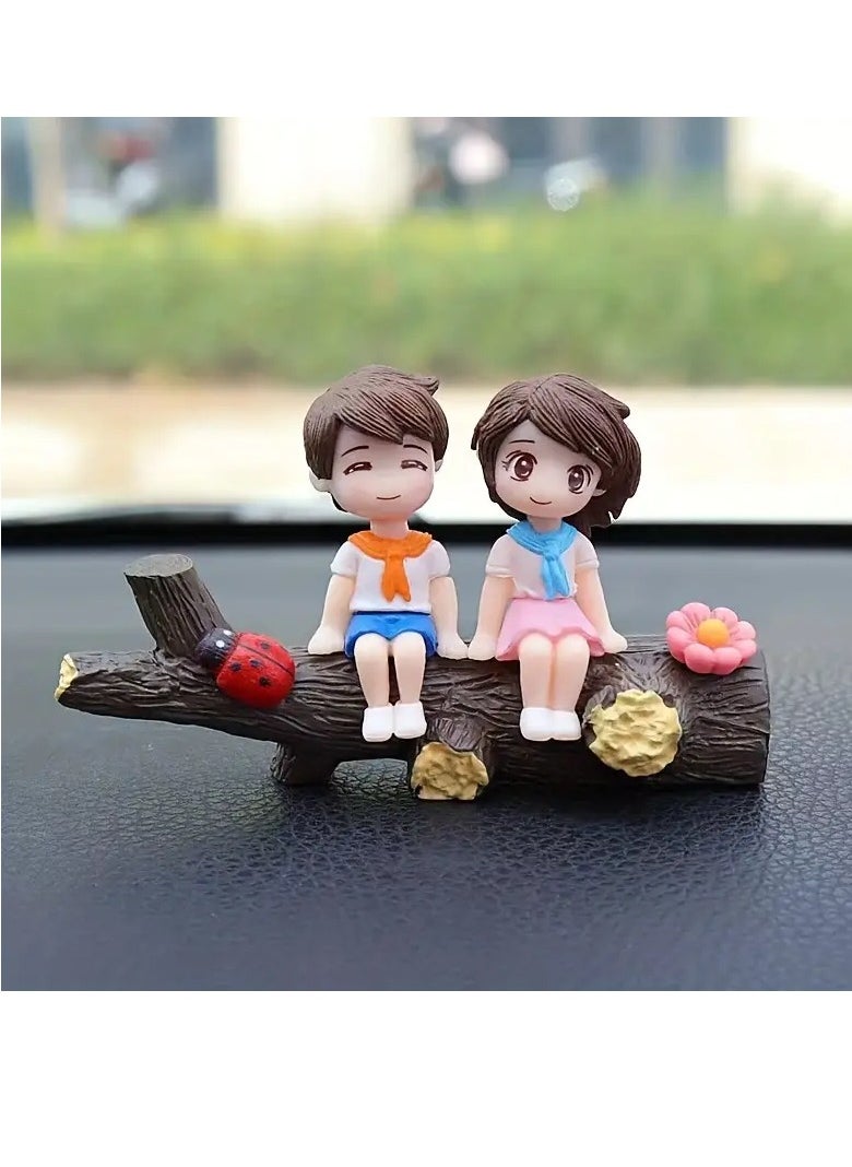 PAMEER Lovely Car Couple Car Ornament Car Interior Center Console Decoration, Cute Couple Car Dashboard Decor, Cartoon Car Dashboard Decorations with Balloon Car Fashion 