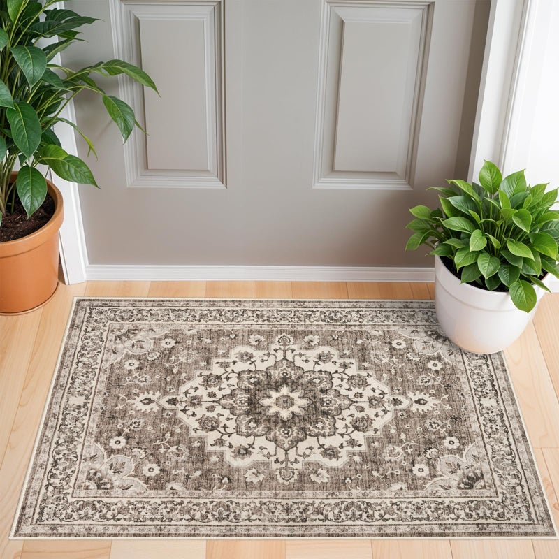 TOPRUUG Washable Oriental Area Rug - 2x3 Rugs for Living Room Soft Carpet for Bedroom Waterproof Floral Distressed Indoor Stain Resistant Non-Shedding Floor Carpets (Beige, 2x3) - Image 2