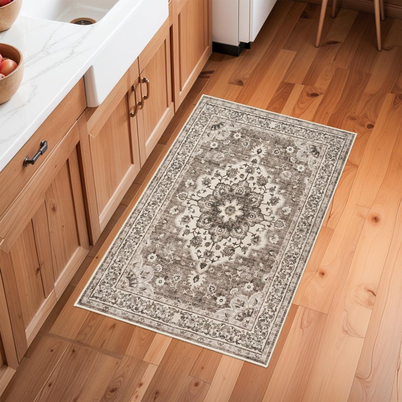 TOPRUUG Washable Oriental Area Rug - 2x3 Rugs for Living Room Soft Carpet for Bedroom Waterproof Floral Distressed Indoor Stain Resistant Non-Shedding Floor Carpets (Beige, 2x3) - Image 3