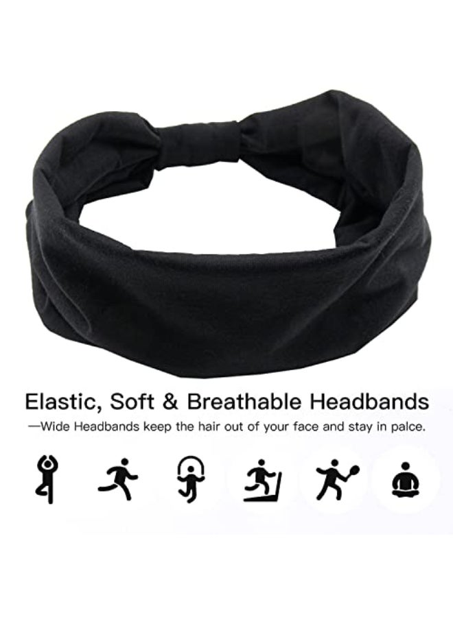 Yeshan Black Wide Headbands for Women Turban Knotted Headband for Lady Boho Thick Head Wraps Hairbands Large African Sport Yoga Head bandsPack of 6 - Image 4
