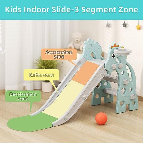 GLAF Toddler Slide Baby Kids Indoor Slide for Toddlers 13 Indoor Outdoor Playset with Basketball Hoop and Ball Kids Backyard Climber Set Mint - Image 5