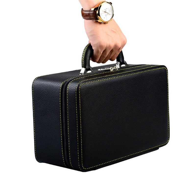 Oirlv Black Leather Jewelry Box Handmade Travel Jewelry Organizer Storage Case Holder For Girl Lady Earring,Ring,Necklace,Pendant,Watch,Bracelet.(3 layers) - Image 5