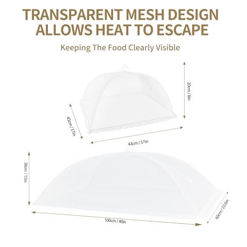 NEPAK Food Covers Set, Food Tents for Outside, 1 Extra Large (40 x 23.6in) + 6 Large (17 x 17in) Mesh Food Covers for Outdoors, Screen Tent Nets for Party,Picnics,BBQ,Fruit Cover - Image 3