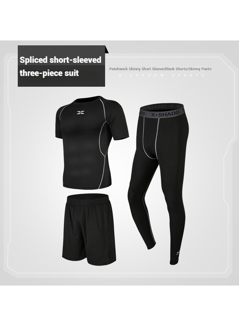 Joychic Men's Shorts, Tights With Short Sleeves, 3-Piece Set Of Tight Trousers, Training And Running Sports Suits,Moisture-Wicking And Breathable, Multi-Functional Gym Clothes - Image 1