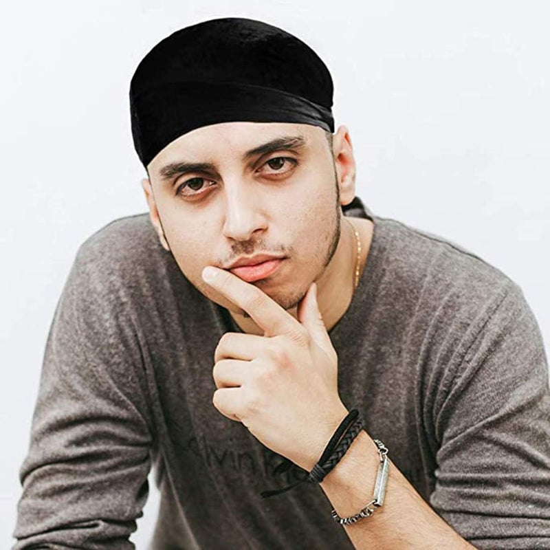 ChicAbode Silky Durag Men Soft Silk Durags 360 Waves Headwraps Unisex Cap Bandana Turban Hat with Long Tails and Wide Straps for Kids Women 2 Pcs (Black, Royal blue) - Image 4
