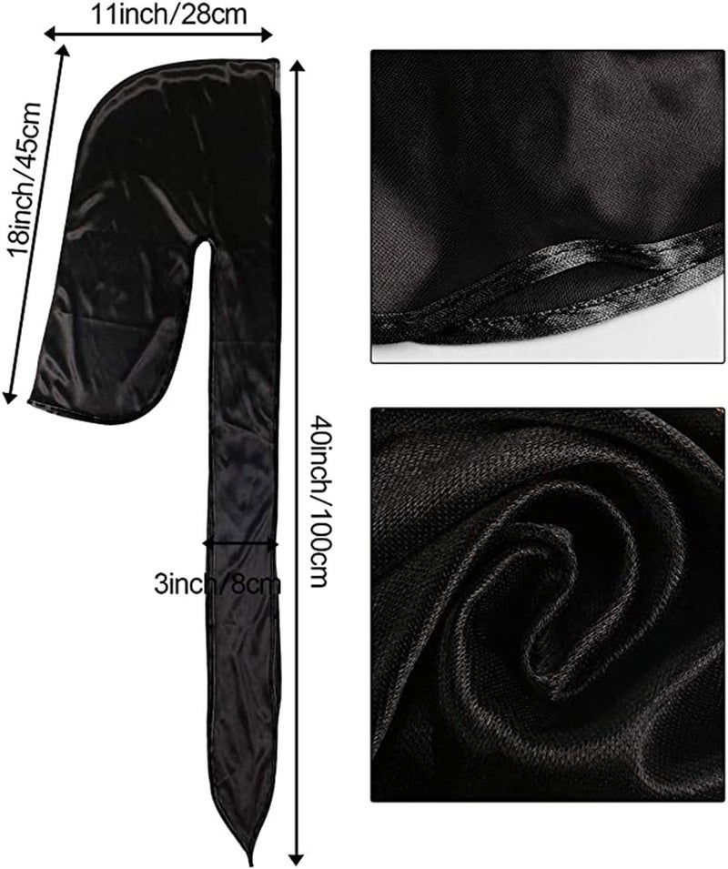 ChicAbode Silky Durag Men Soft Silk Durags 360 Waves Headwraps Unisex Cap Bandana Turban Hat with Long Tails and Wide Straps for Kids Women 2 Pcs (Black, Royal blue) - Image 2