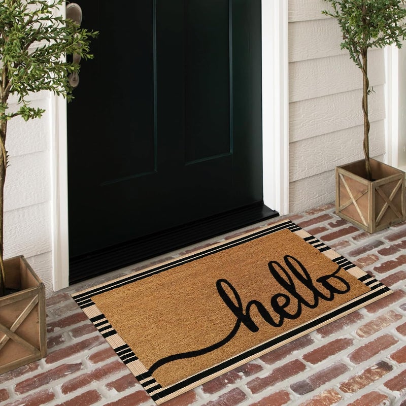 Sungea Black and Khaki Striped Outdoor Rug 24"x35", Cotton Hand-Woven Foldable Front Door Mat, Washable Reversible Layered Door Mats for Entryway Porch Decor Home Entrance - Image 2
