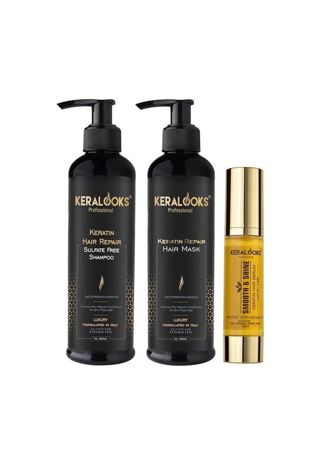 keralooks professional - Keralooks professional ® keratin shampoo+mask Combo pack (250ml) and Argan hair serum 50ml |Promote silky,smooth,and frizz-free hair (Sulphate-free) - Image 1