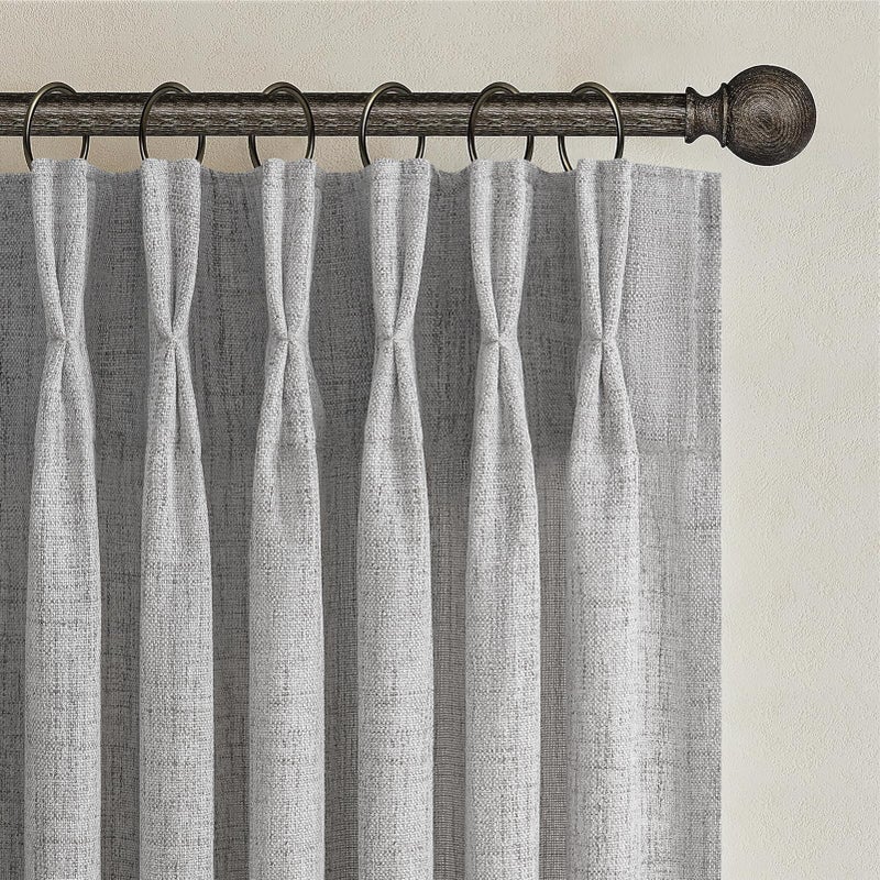 PleatedDrapes Light Grey Pinch Pleated Curtains 96 Inch Long for Patio Sliding Door, Boho Linen Sheer Light Filtering Cortinas para Sala Modern Windows Curtain 40 x 96 Inches Length 2 Panels Set with Back Tab Gray - Image 1