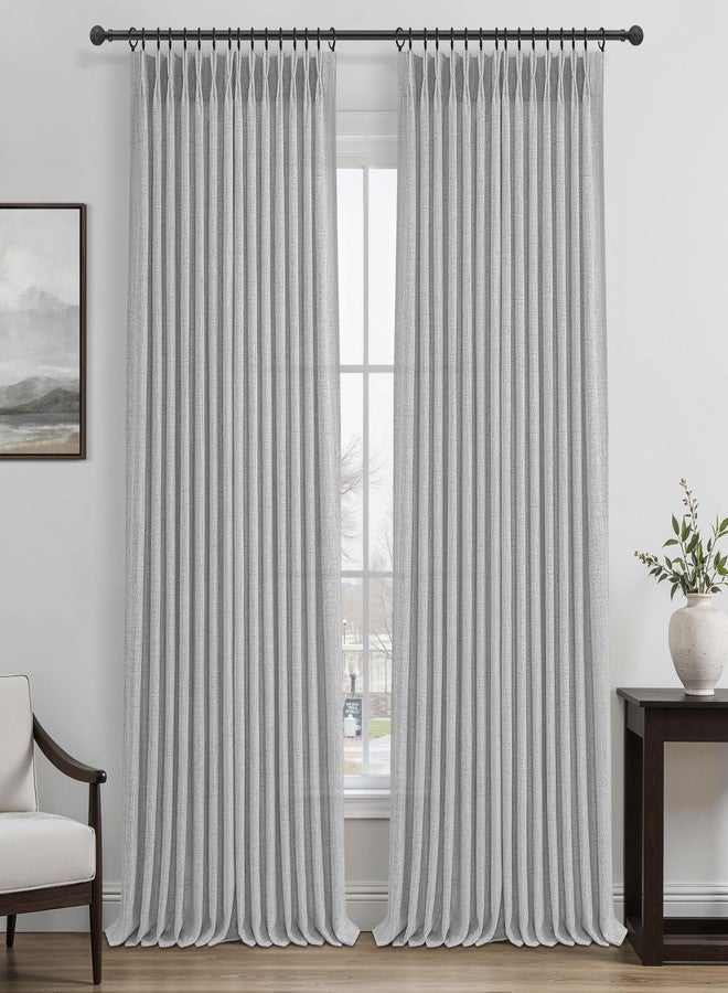 PleatedDrapes Light Grey Pinch Pleated Curtains 96 Inch Long for Patio Sliding Door, Boho Linen Sheer Light Filtering Cortinas para Sala Modern Windows Curtain 40 x 96 Inches Length 2 Panels Set with Back Tab Gray - Image 2