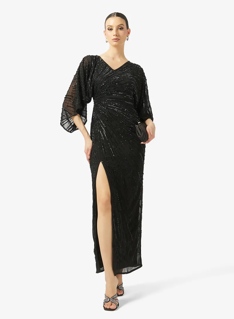 Amelia Rose  V-Neck Sequin Side Slit Dress for Women | Best Price UAE