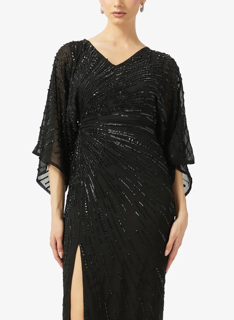 Amelia Rose  V-Neck Sequin Side Slit Dress for Women | Best Price UAE