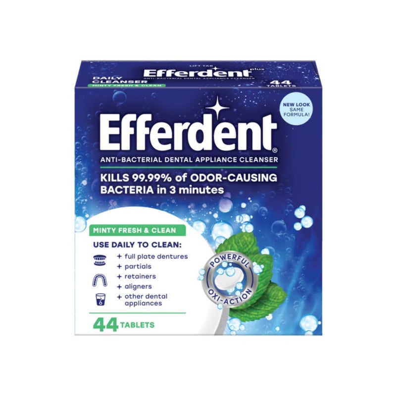 Efferdent Retainer Cleaning Tablets, Denture Cleaning Tablets for Dental Appliances, Minty Fresh & Clean, 44 Count, (Pack of 1) - Image 1
