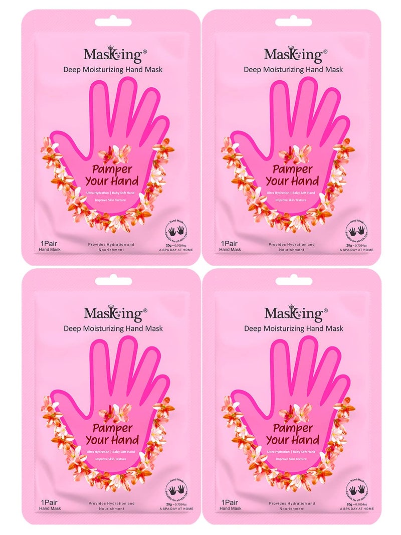Masking Hand Hydration Gloves for Deep Moisturising Hydration  Nourishment Brightening remove dull dry skin Spa at Home Hand Mask for Soft and Silky Hands 80g pack of 4 - Image 1