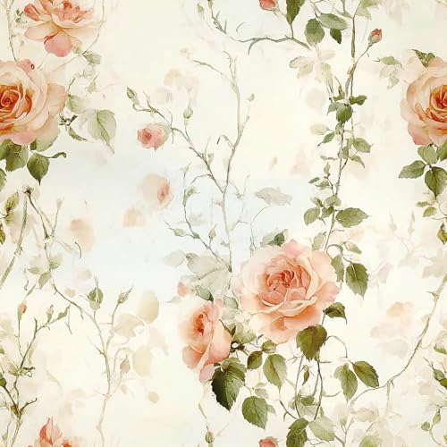 Livebor Floral Peel and Stick Wallpaper Boho Rose Flower Contact Paper 16.9in x118.1in Vintage Floral Wallpaper Peel and Stick Removable Self Adhesive Wall Paper for Bathroom Cabinets Decor Vinyl Roll - Image 1